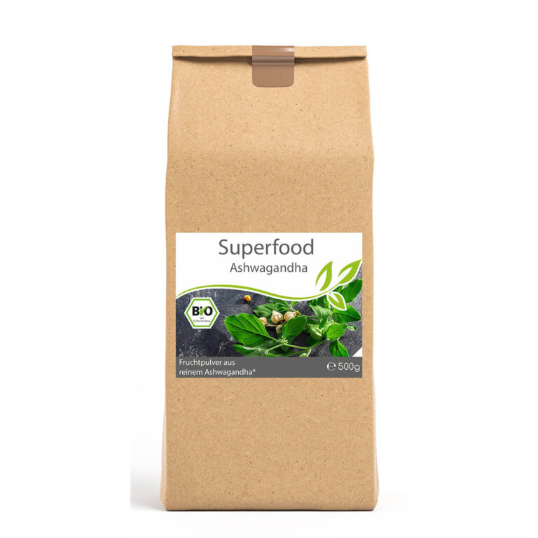 Superfood Ashwagandha bio Pulver – 500g Vorratsbeutel