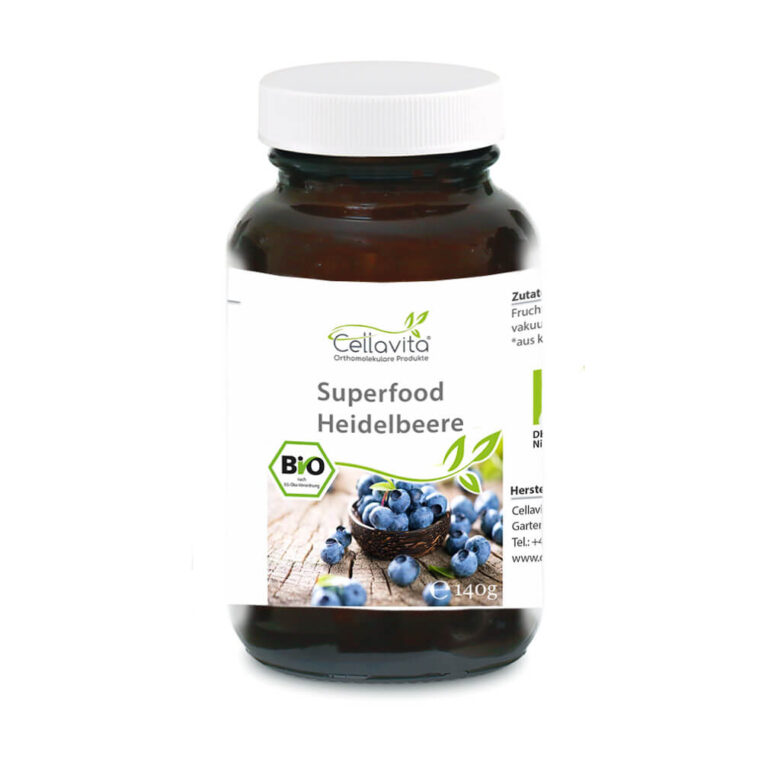 Superfood Heidelbeere bio Pulver – 140g im Glas