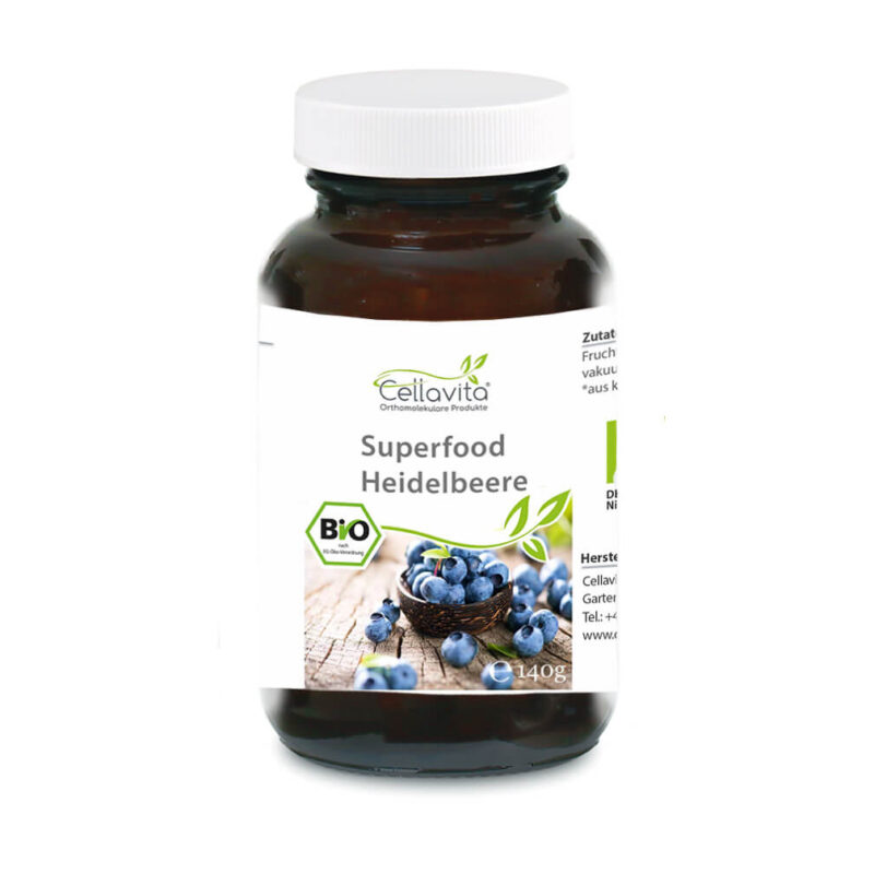 Superfood Heidelbeere bio Pulver – 140g im Glas