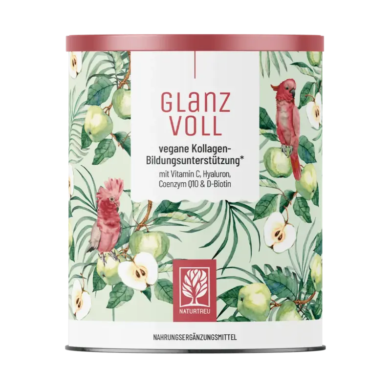 Glanzvoll: Vegane Kollagen-Bildungsunterstützung mit Vitamin C, Hyaluron, Q10 & D-Biotin – 1 Dose
