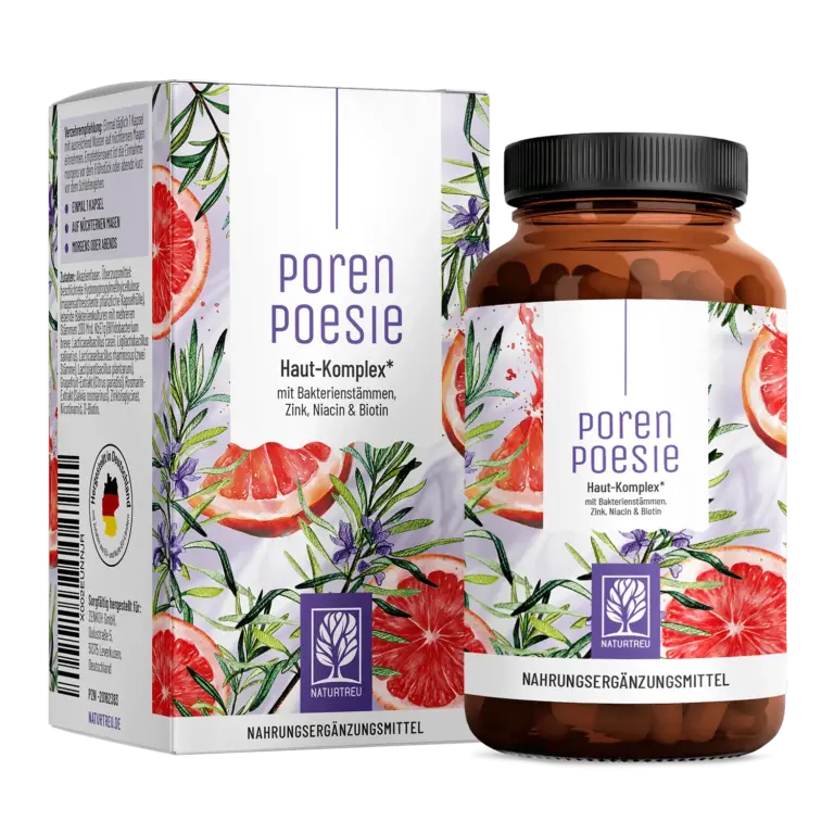 Porenpoesie: Haut-Komplex mit Bakterienstämmen, Zink, Niacin & Biotin